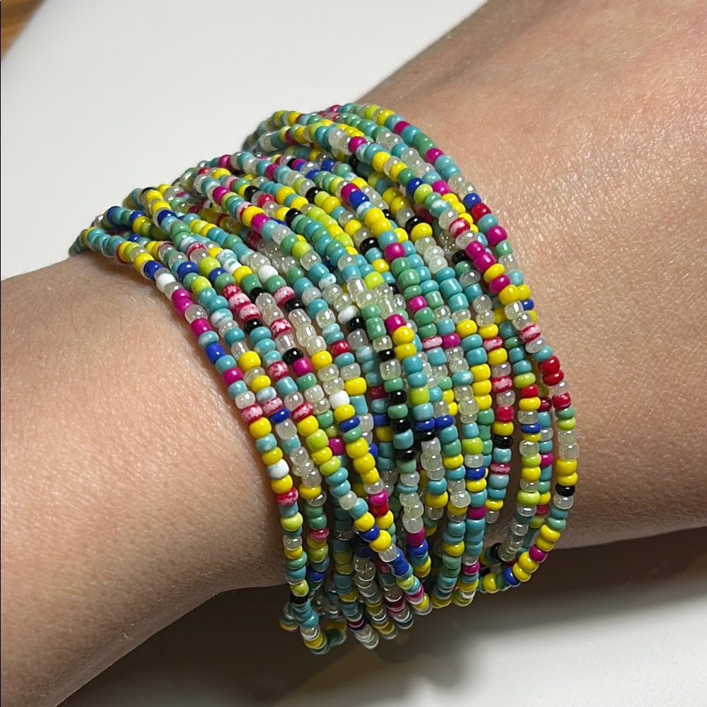 Woven Beaded Bracelet in Yellow/Blue